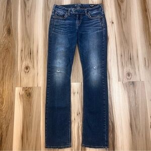 Buckle Silver Jeans Tuesday Low Rise Straight Leg Womens W29/L32 Dark Distressed